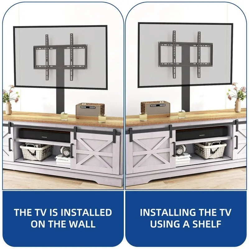 White Sliding Barn Door TV Stand for Up to 65 Inch TVs