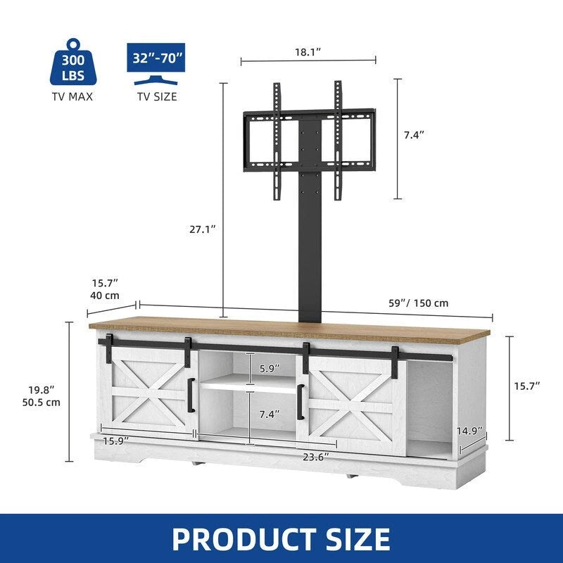 White Sliding Barn Door TV Stand for Up to 65 Inch TVs