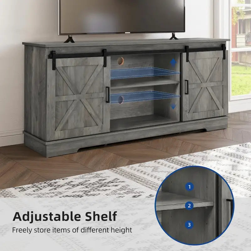 White Sliding Barn Door TV Stand for Up to 65 Inch TVs
