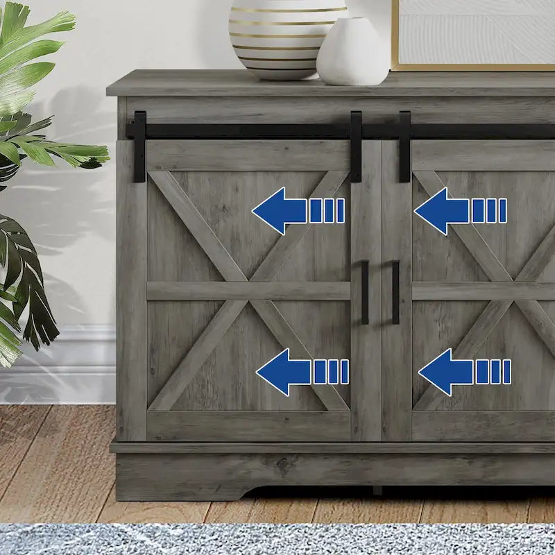 White Sliding Barn Door TV Stand for Up to 65 Inch TVs