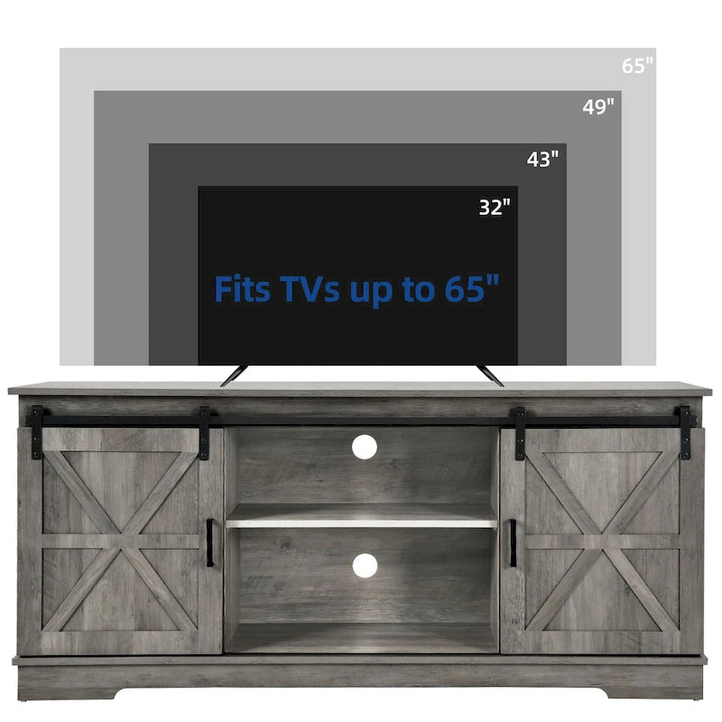 White Sliding Barn Door TV Stand for Up to 65 Inch TVs