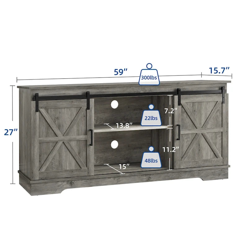 White Sliding Barn Door TV Stand for Up to 65 Inch TVs