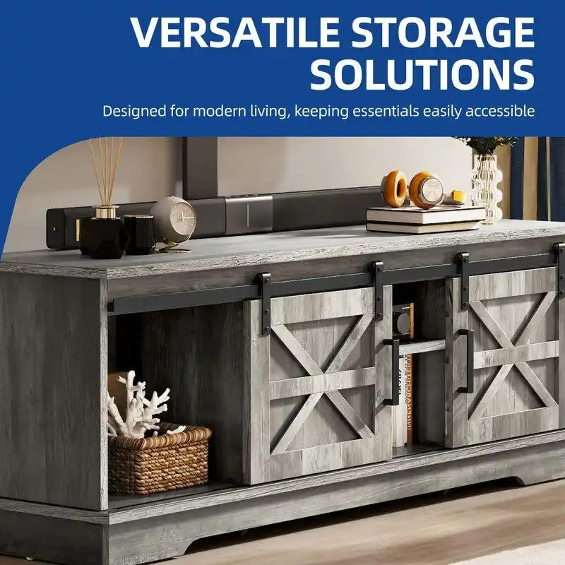 White Sliding Barn Door TV Stand for Up to 65 Inch TVs