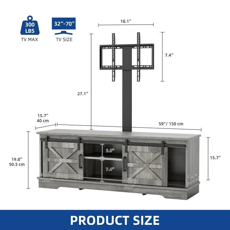 White Sliding Barn Door TV Stand for Up to 65 Inch TVs
