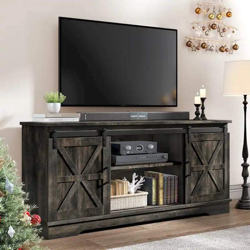 White Sliding Barn Door TV Stand for Up to 65 Inch TVs