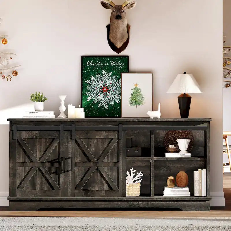 White Sliding Barn Door TV Stand for Up to 65 Inch TVs