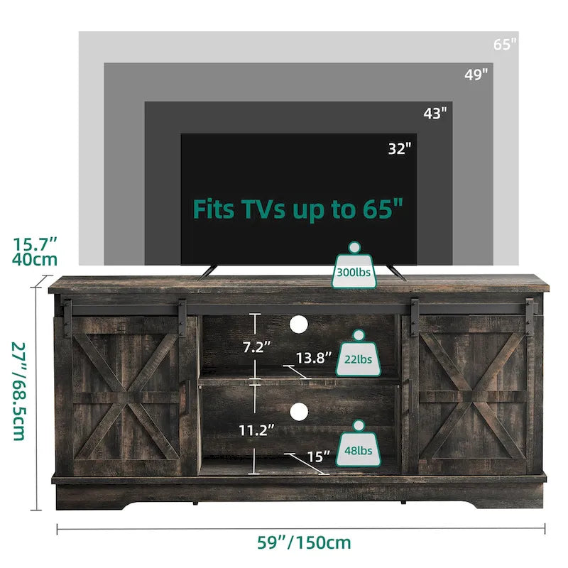 White Sliding Barn Door TV Stand for Up to 65 Inch TVs