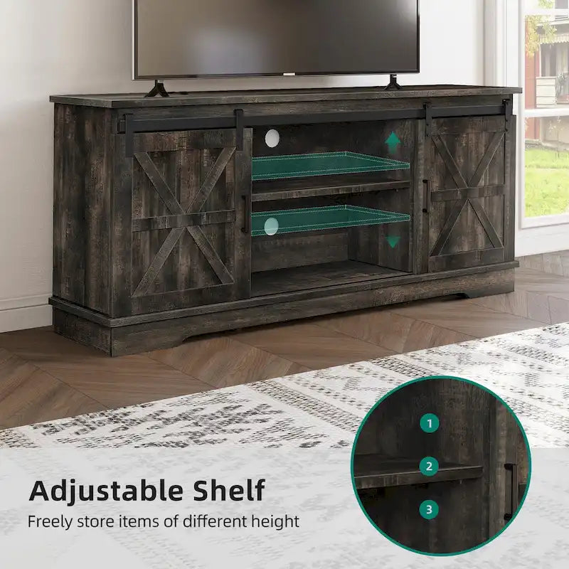 White Sliding Barn Door TV Stand for Up to 65 Inch TVs