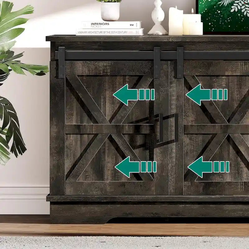 White Sliding Barn Door TV Stand for Up to 65 Inch TVs