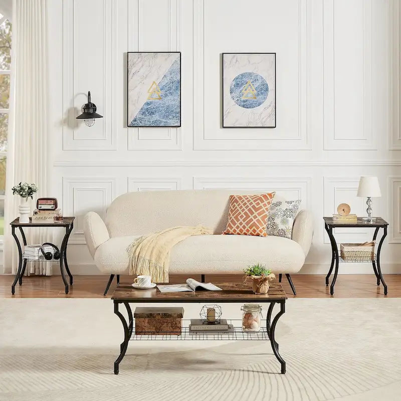 Brown Vintage Coffee Table with Metal Frame