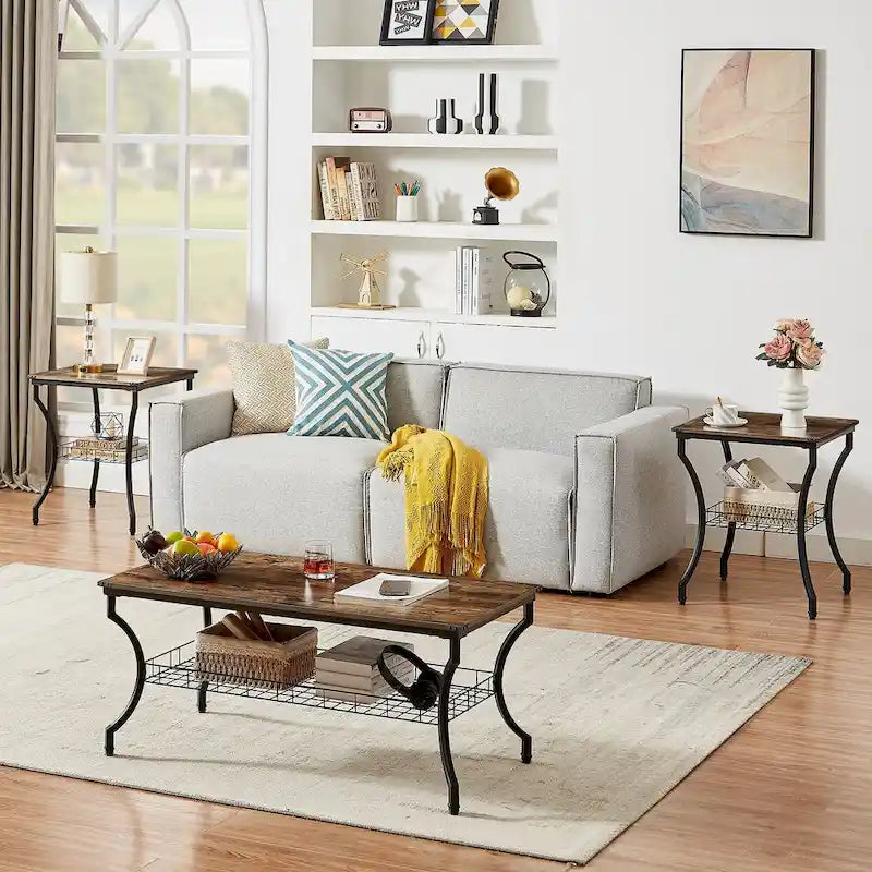 Brown Vintage Coffee Table with Metal Frame