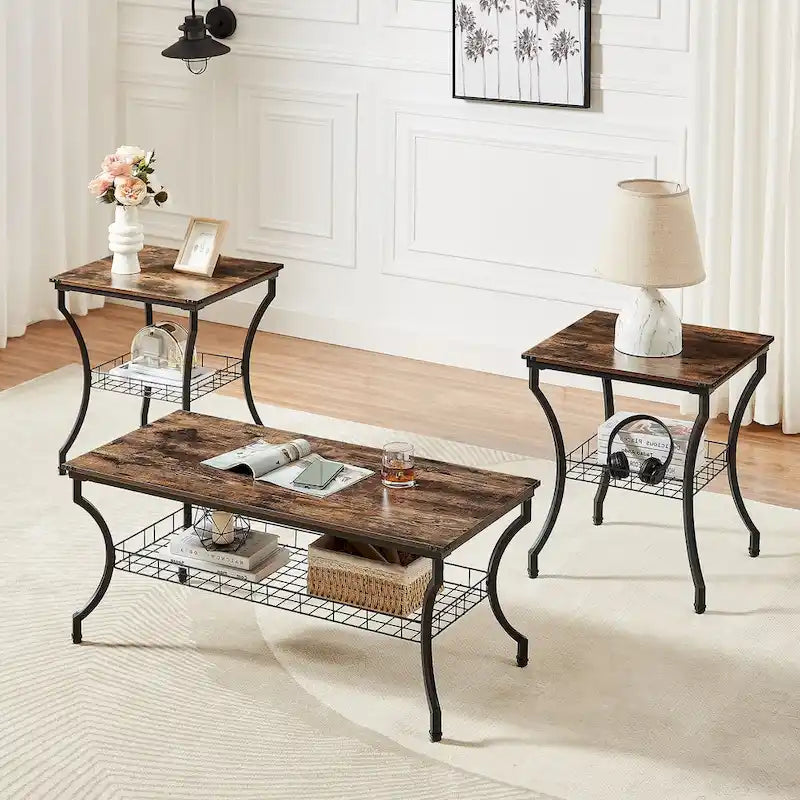 Brown Vintage Coffee Table with Metal Frame