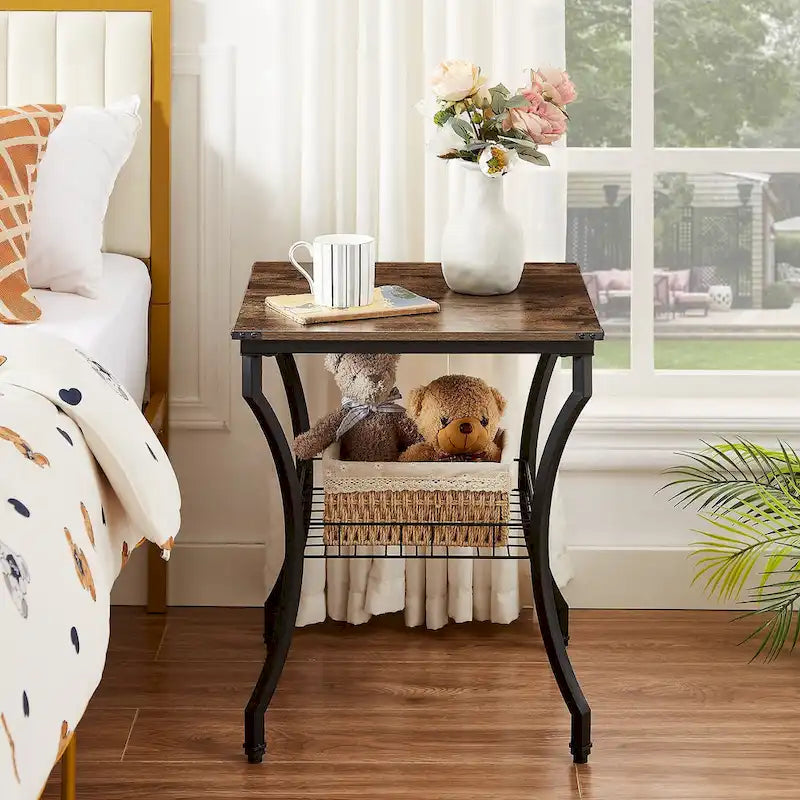 Brown Vintage Coffee Table with Metal Frame