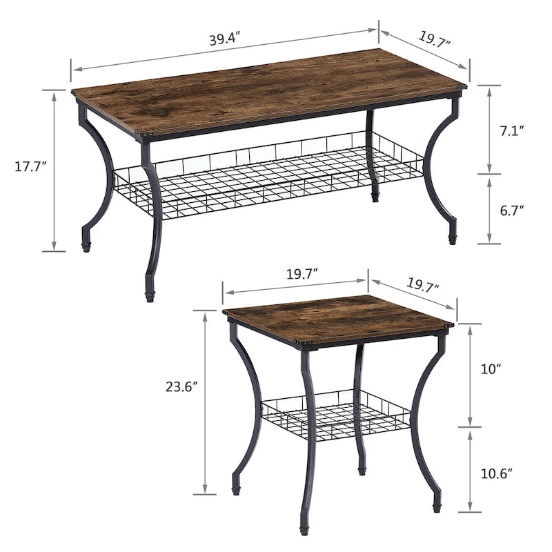 Brown Vintage Coffee Table with Metal Frame
