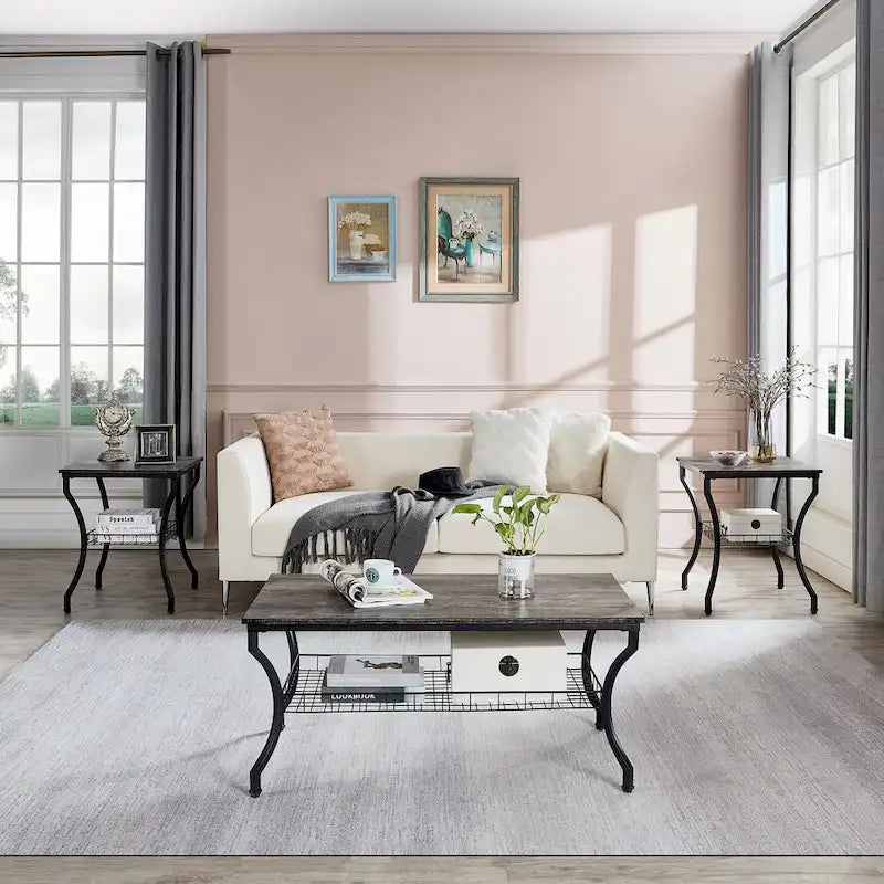 Brown Vintage Coffee Table with Metal Frame