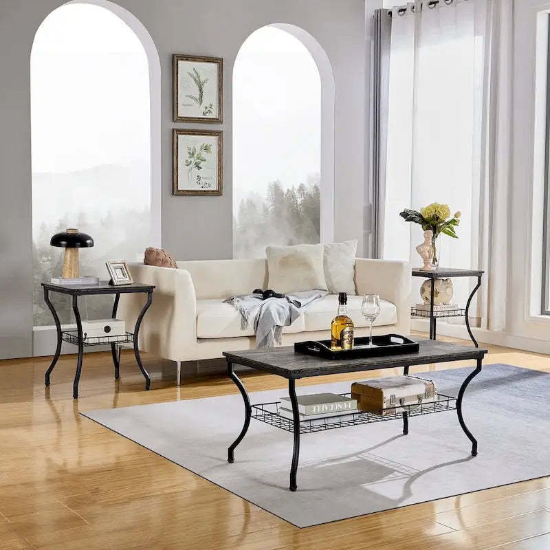 Brown Vintage Coffee Table with Metal Frame