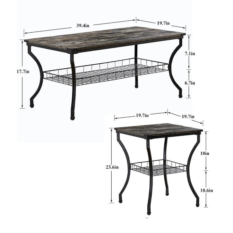 Brown Vintage Coffee Table with Metal Frame