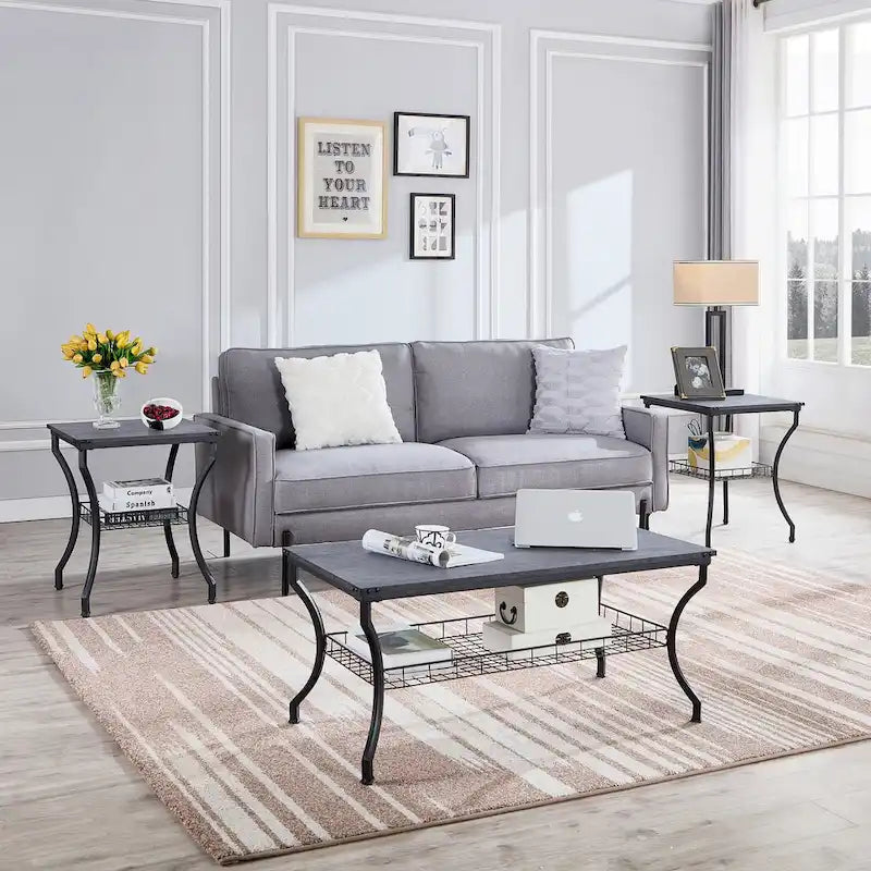 Brown Vintage Coffee Table with Metal Frame