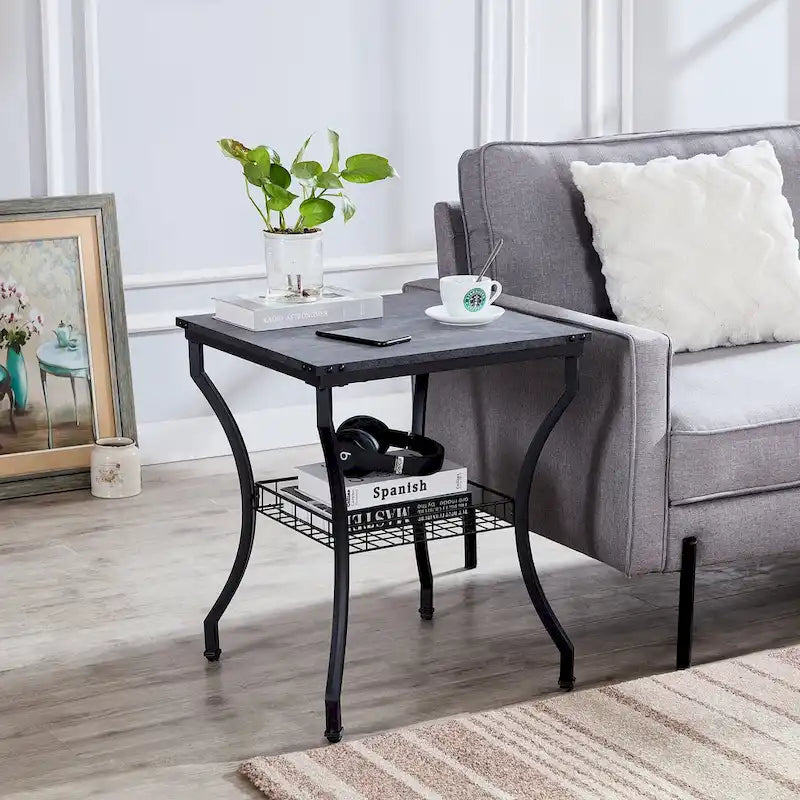 Brown Vintage Coffee Table with Metal Frame