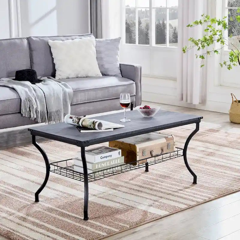 Brown Vintage Coffee Table with Metal Frame
