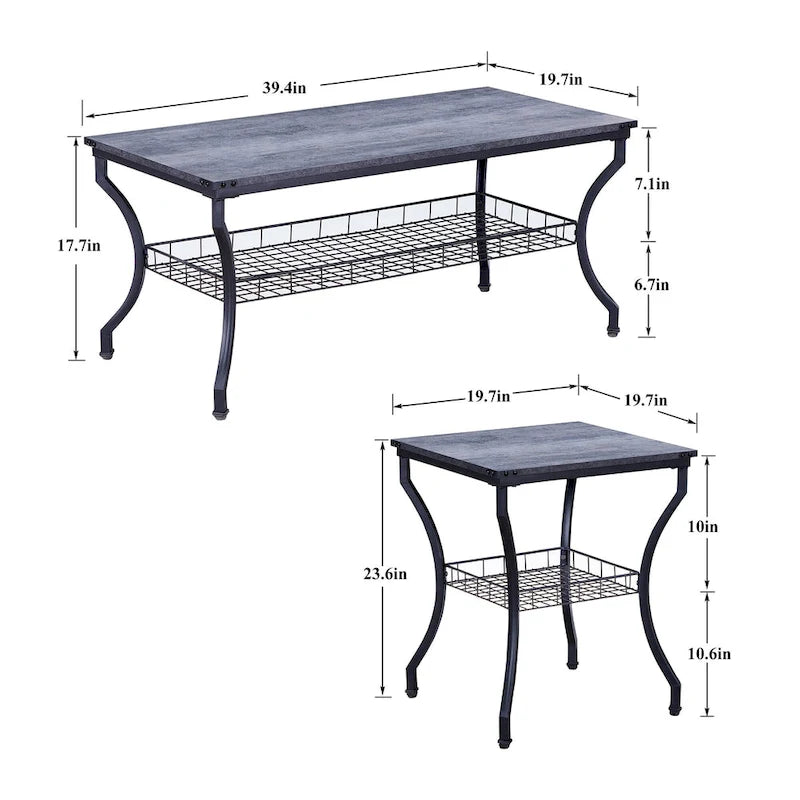 Brown Vintage Coffee Table with Metal Frame
