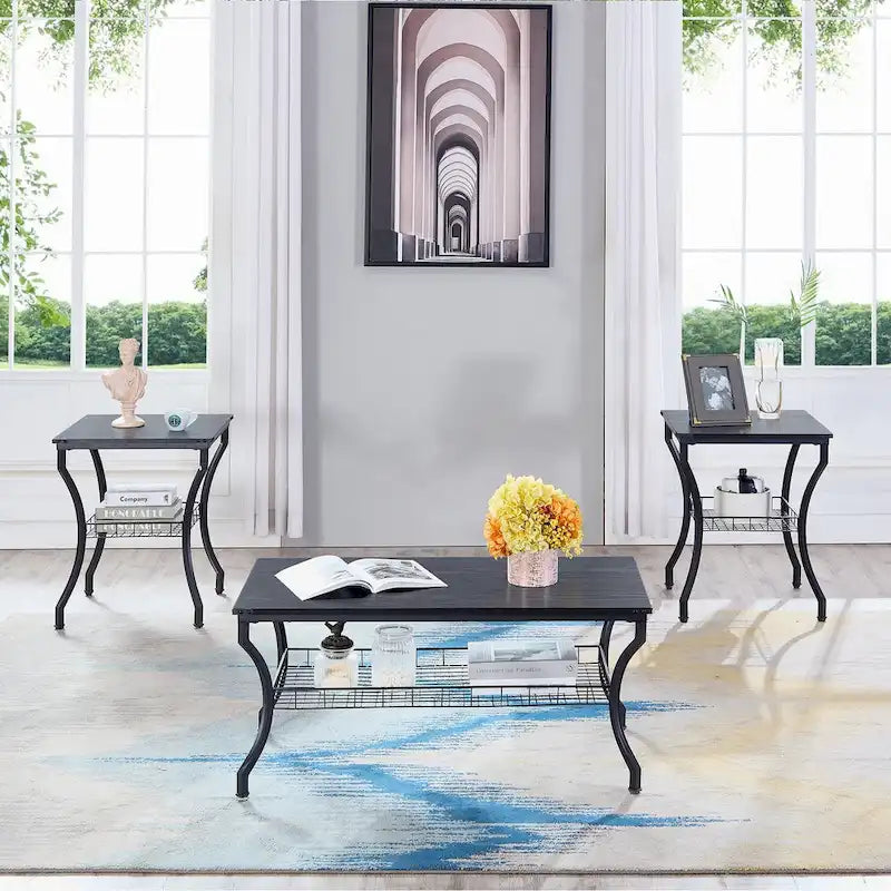 Brown Vintage Coffee Table with Metal Frame