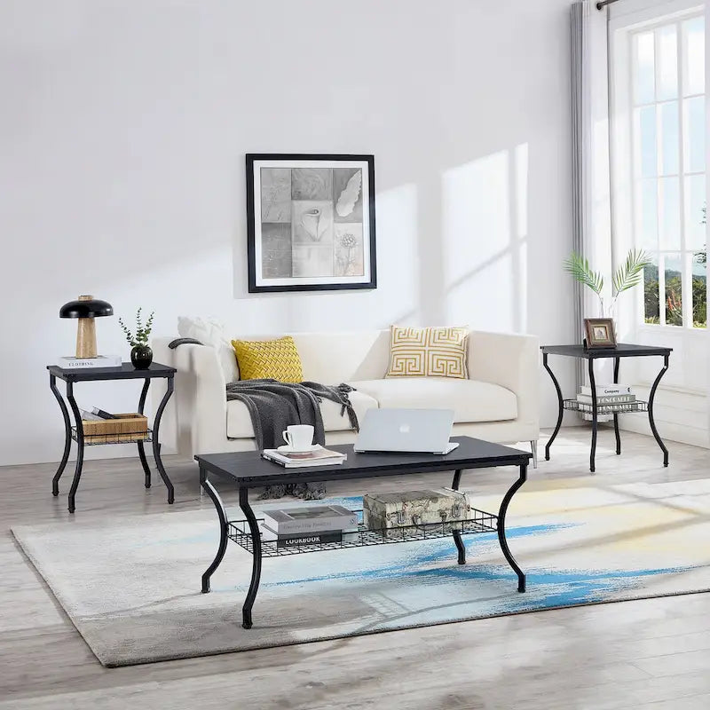 Brown Vintage Coffee Table with Metal Frame