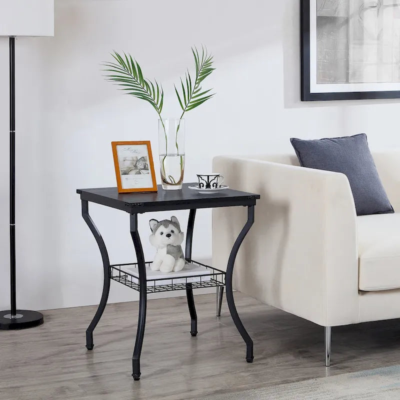 Brown Vintage Coffee Table with Metal Frame