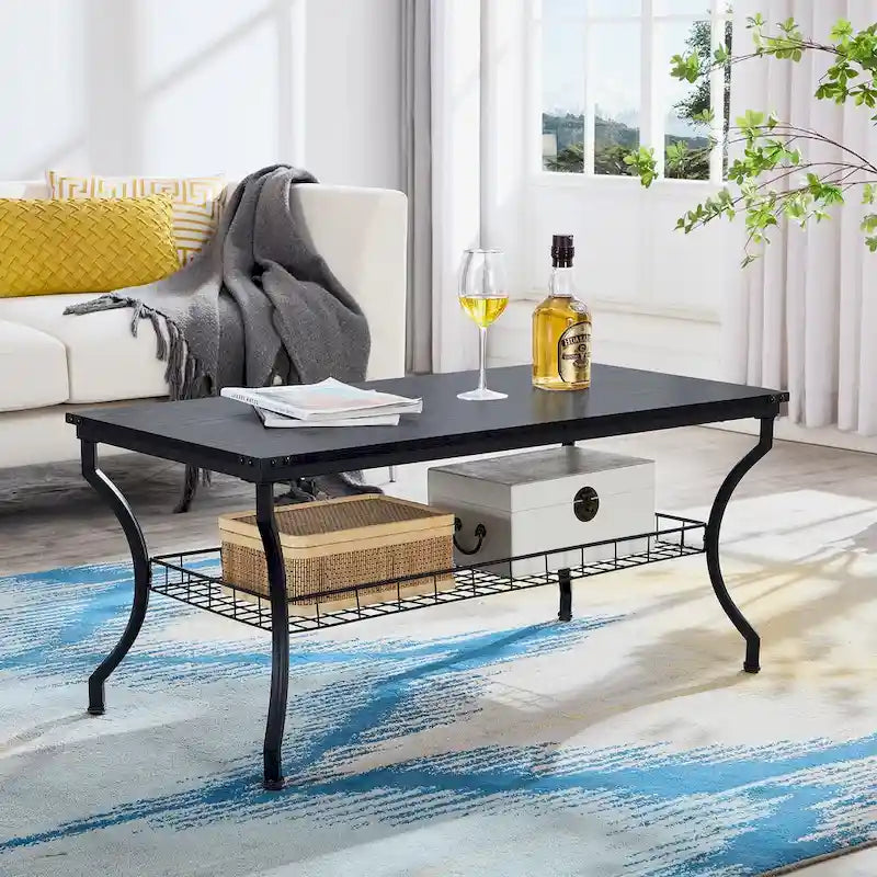 Brown Vintage Coffee Table with Metal Frame