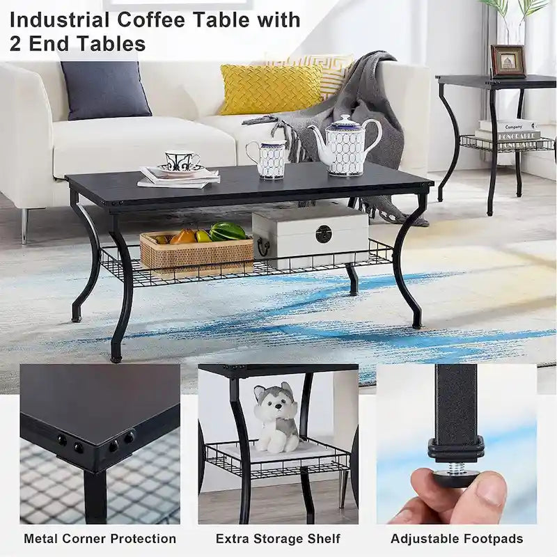 Brown Vintage Coffee Table with Metal Frame