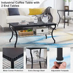 Brown Vintage Coffee Table with Metal Frame