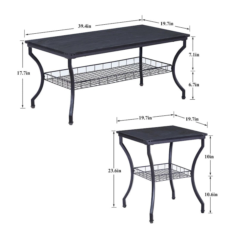 Brown Vintage Coffee Table with Metal Frame