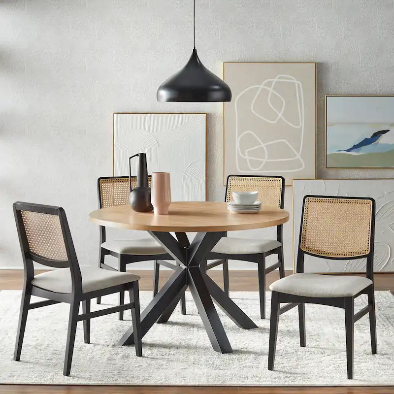 Grey Cane Back Dining Chair - Mid-Century Modern Style