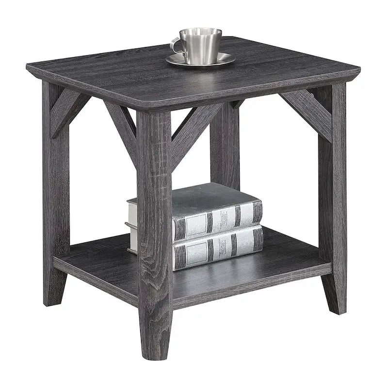 Rustic Wood Grain End Table with Shelf