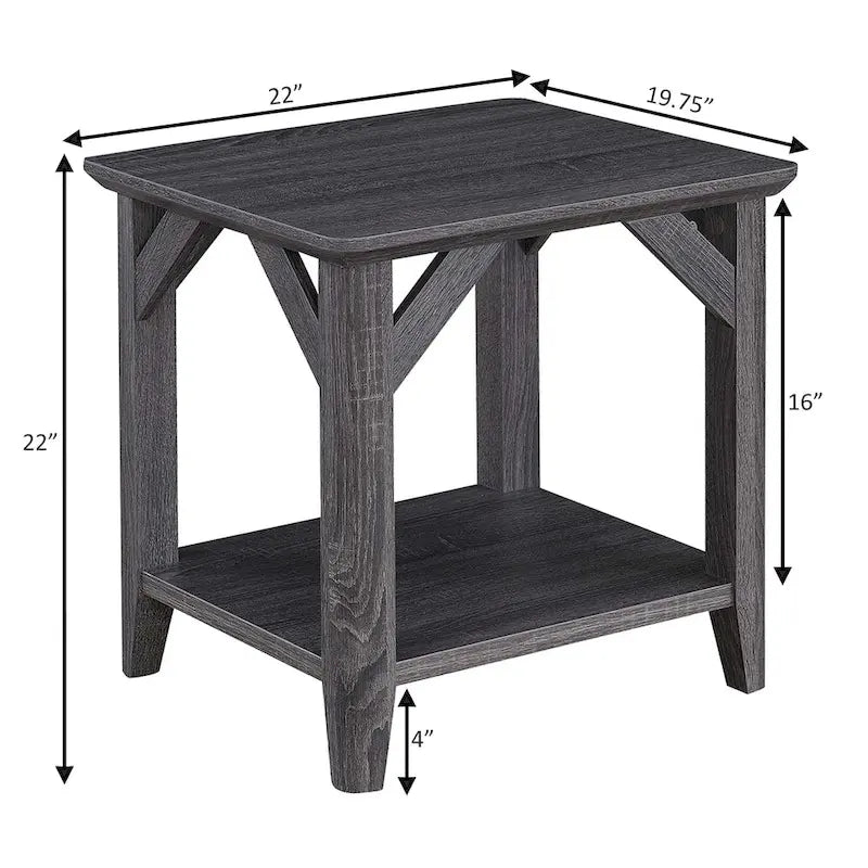 Rustic Wood Grain End Table with Shelf