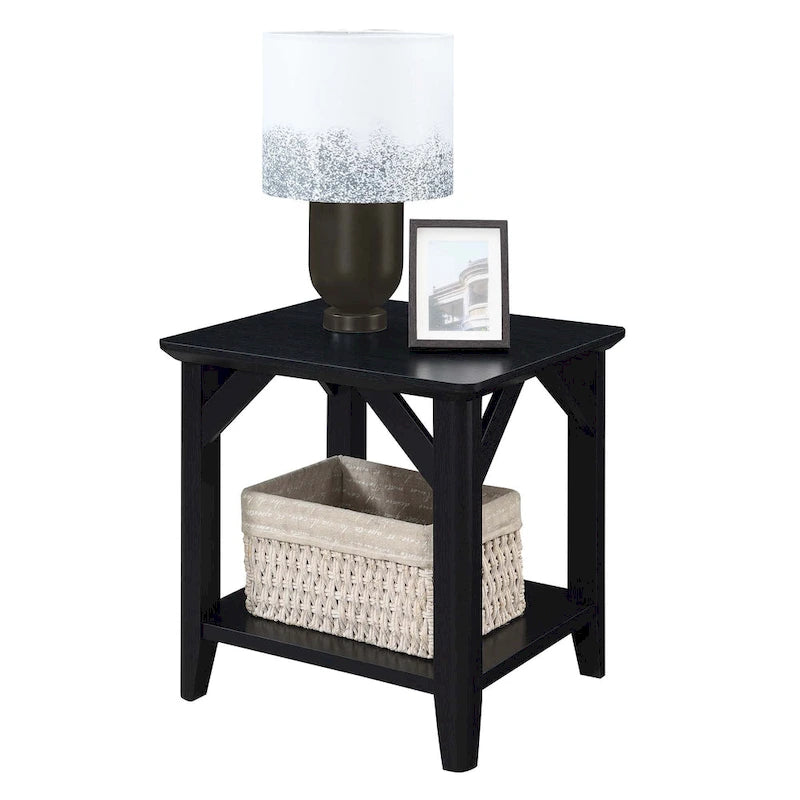 Rustic Wood Grain End Table with Shelf
