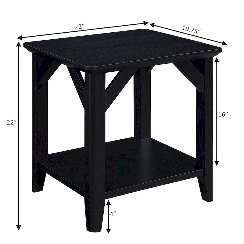Rustic Wood Grain End Table with Shelf