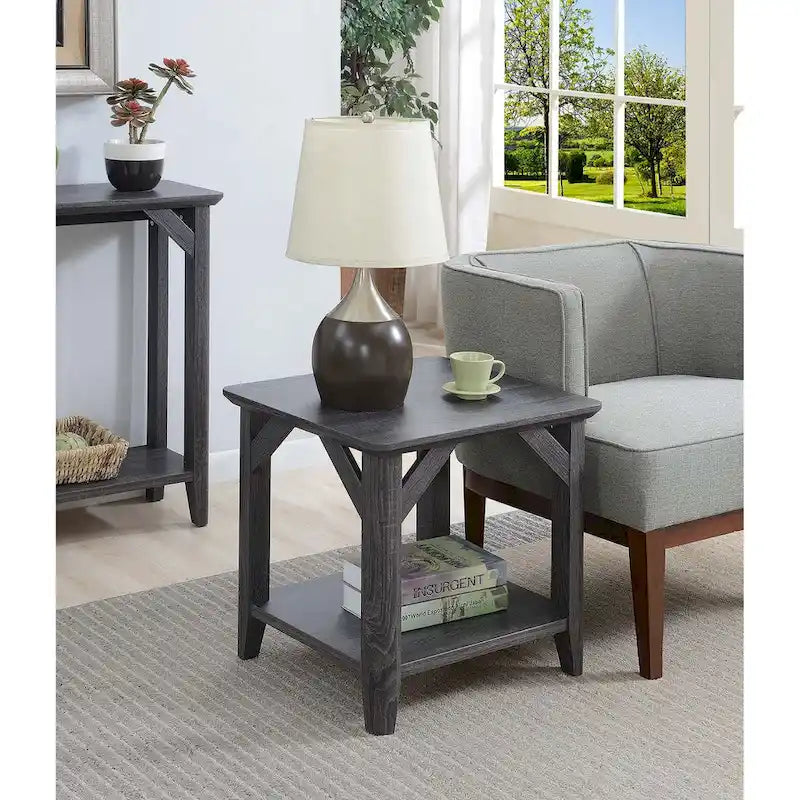 Rustic Wood Grain End Table with Shelf