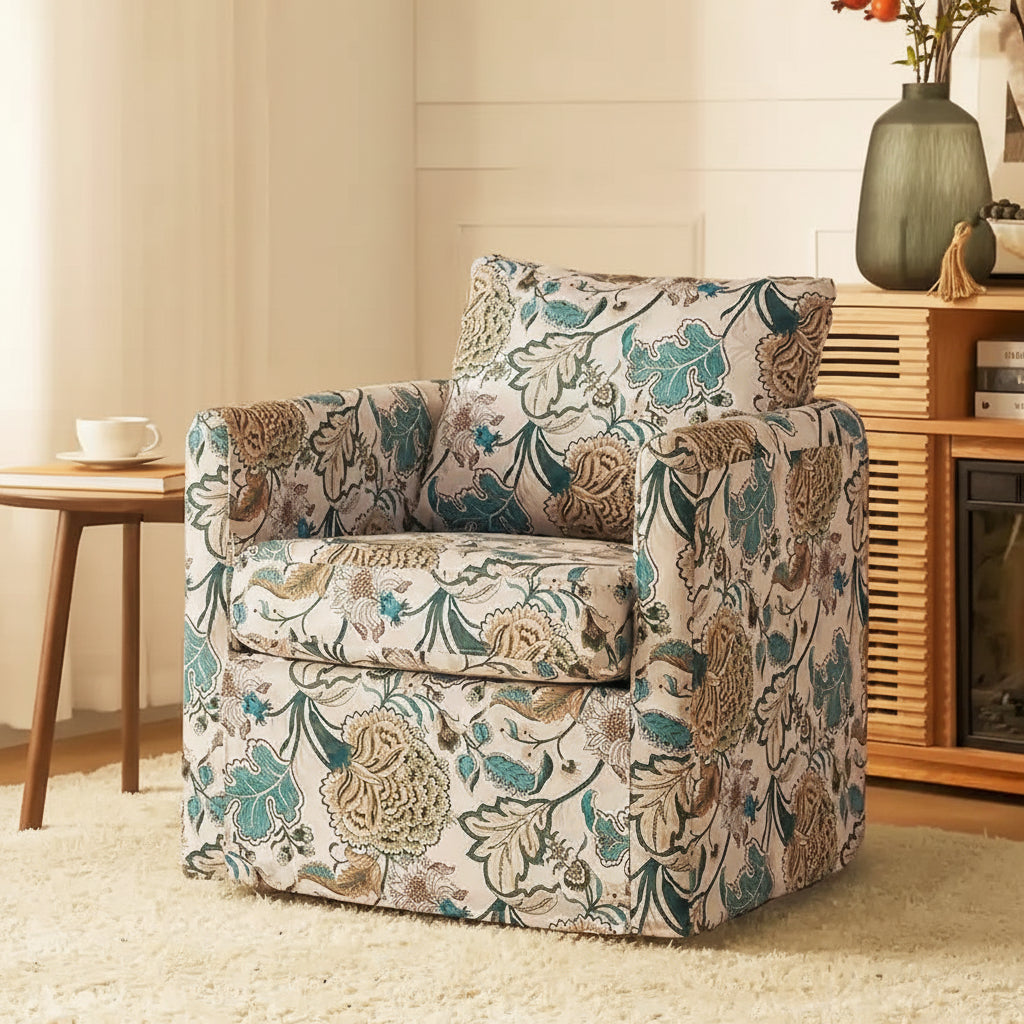 Erkenbald Modern Slipcovered Swivel Chair with Removable Cushion by HULALA HOME