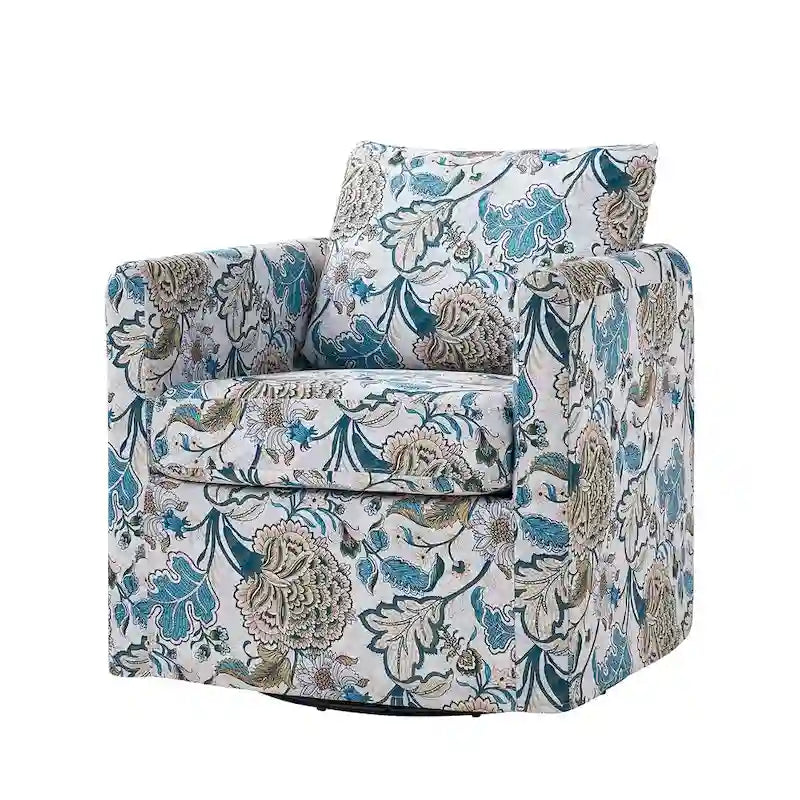 Floral Linen Swivel Barrel Chair for Living Room