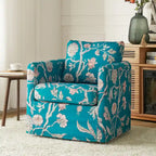 Floral Linen Swivel Barrel Chair for Living Room
