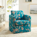 Floral Linen Swivel Barrel Chair for Living Room