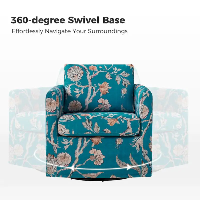 Floral Linen Swivel Barrel Chair for Living Room