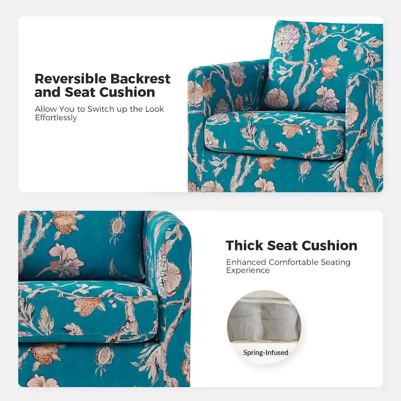 Floral Linen Swivel Barrel Chair for Living Room