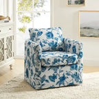 Floral Linen Swivel Barrel Chair for Living Room