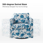 Floral Linen Swivel Barrel Chair for Living Room