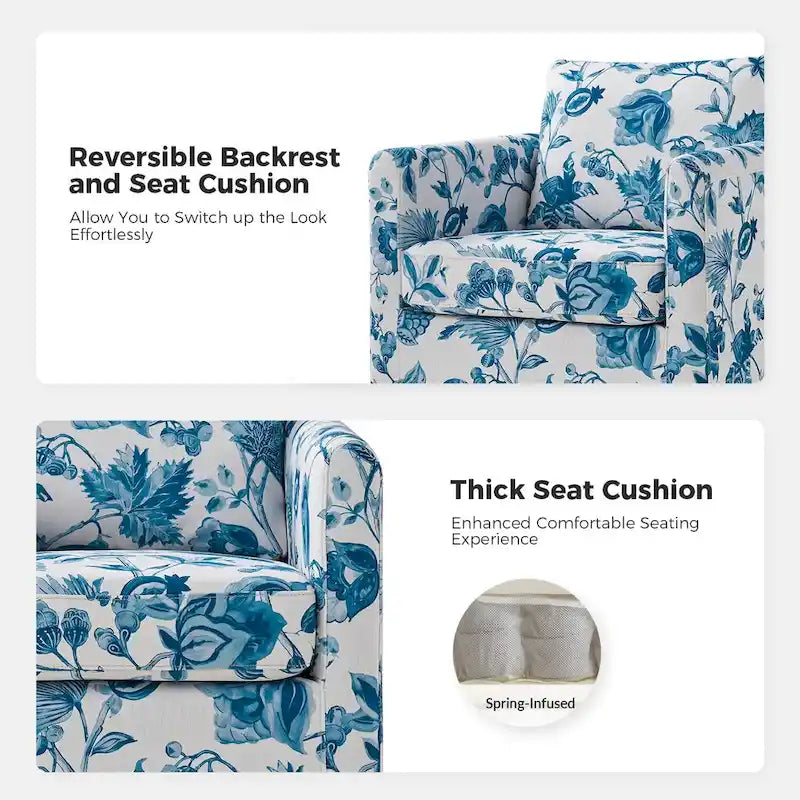 Floral Linen Swivel Barrel Chair for Living Room