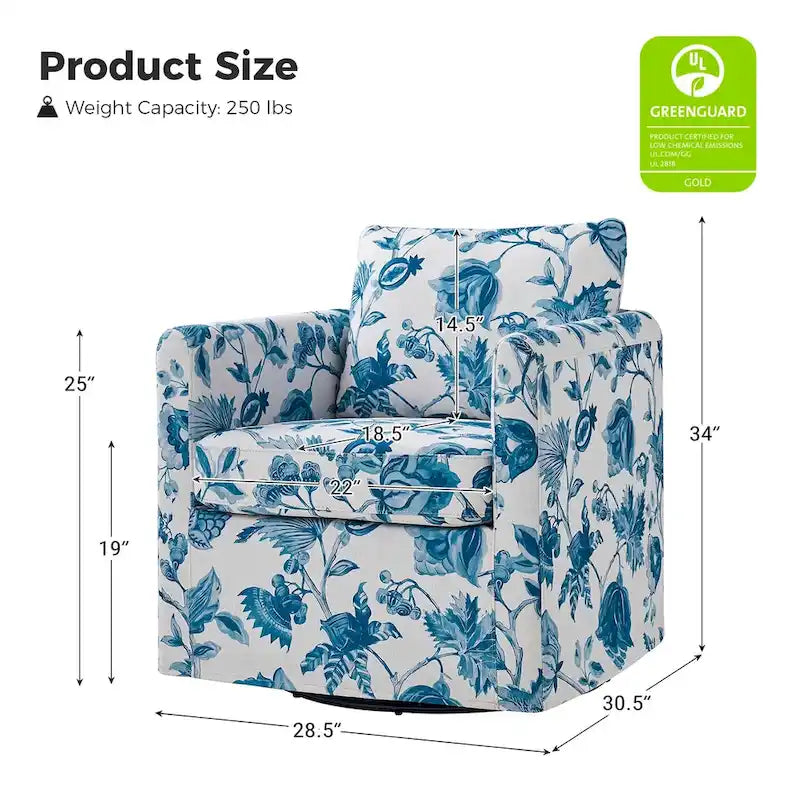 Floral Linen Swivel Barrel Chair for Living Room