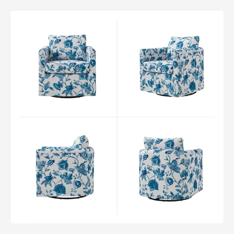 Floral Linen Swivel Barrel Chair for Living Room