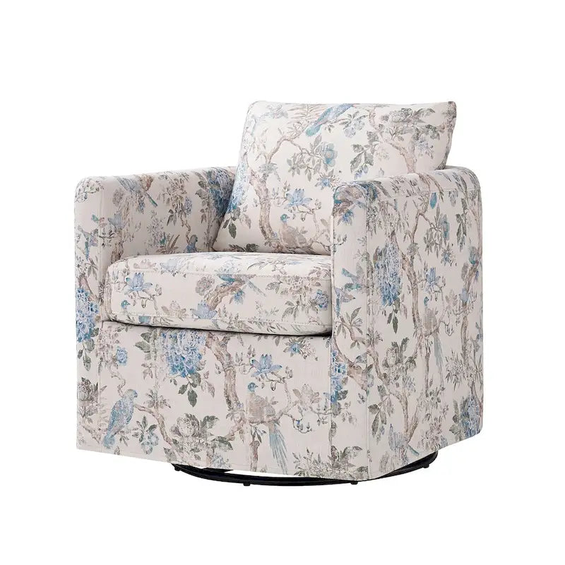 Floral Linen Swivel Barrel Chair for Living Room
